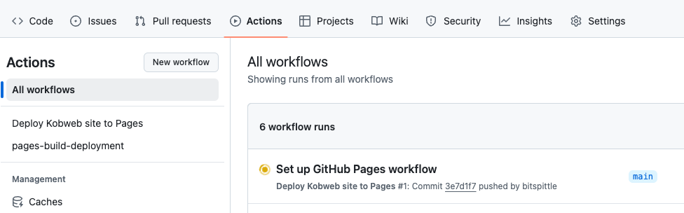 GitHub Workflow running