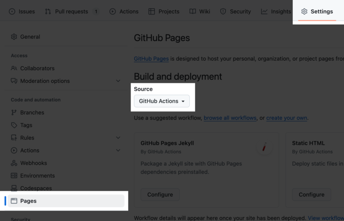 GitHub Pages source