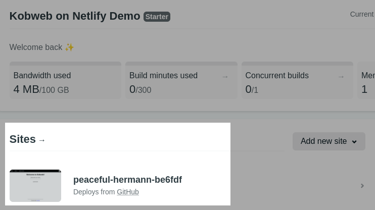 Netlify dashboard